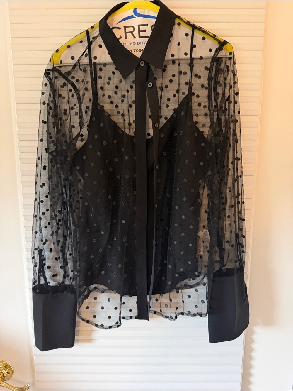 J. Crew Sheer Black Polka Dot Button-Front Blouse